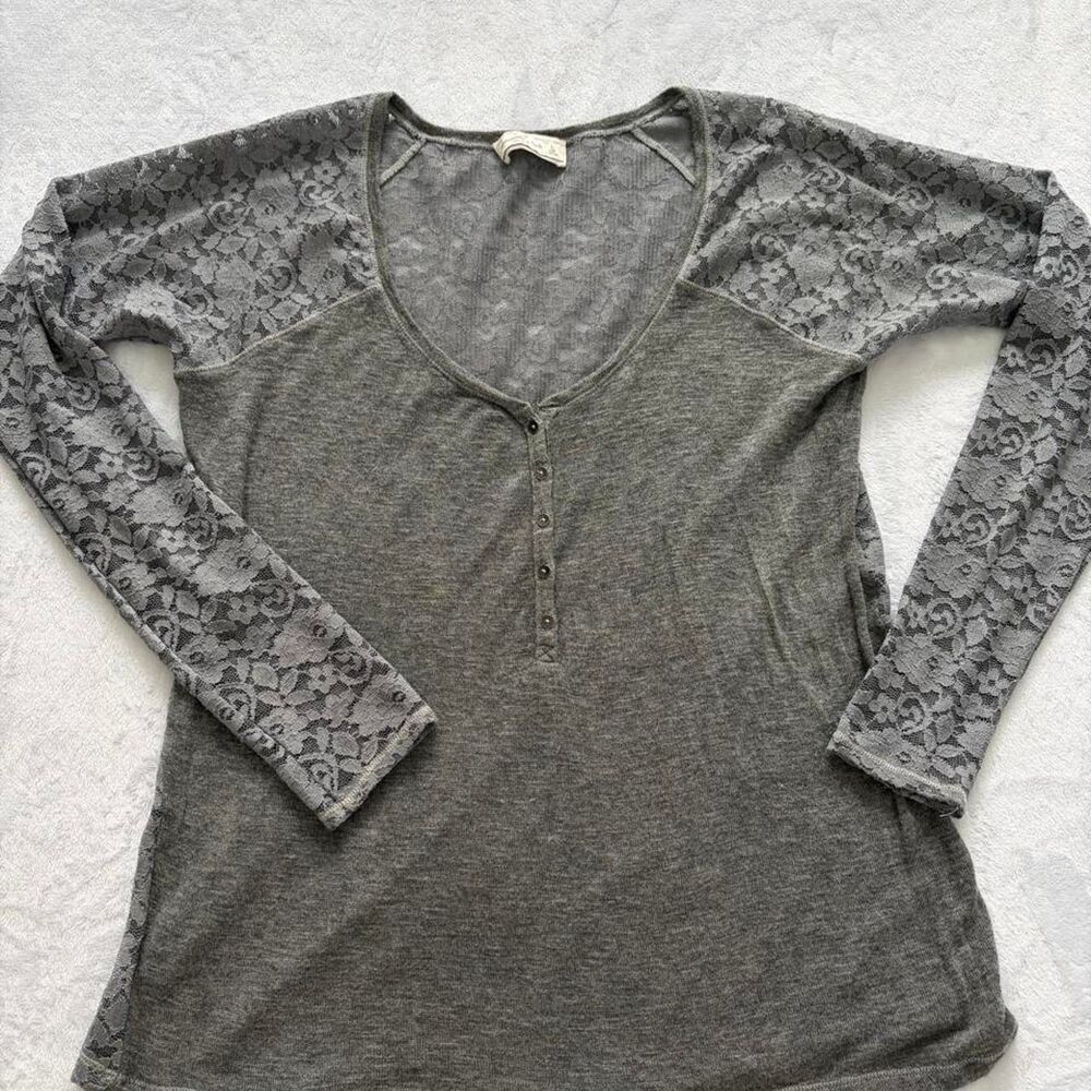 Abercrombie & Fitch Lace Henley Long Sleeve Top Women's L Vintage Swan Twilight